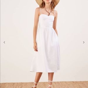 Reformation Olivia White Linen Midi Dress